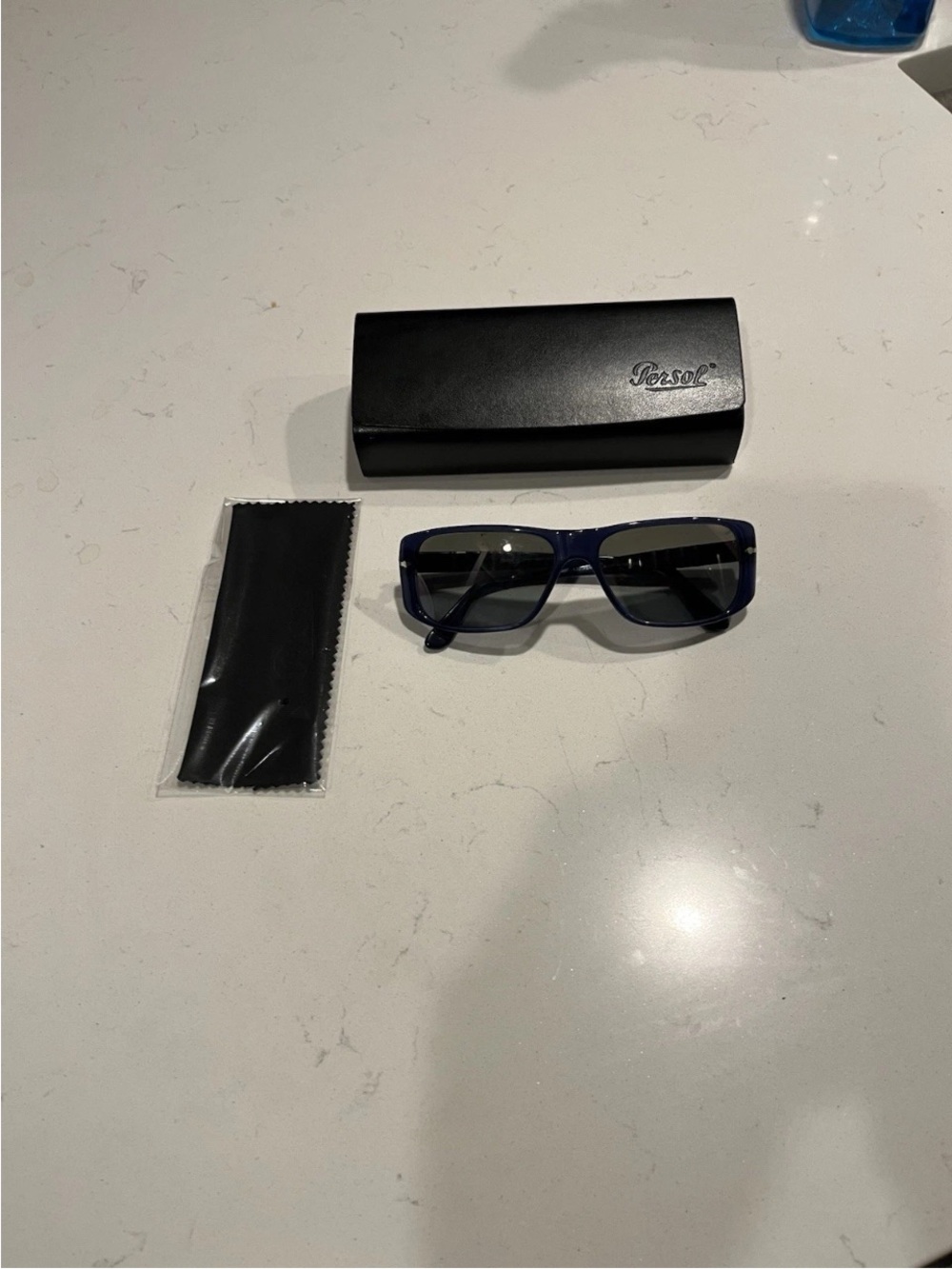 PERSOL SUNGLASSES NWOT Blue Frame Gray Glass Lenses Never Worn 56-15-135 - Picture 5 of 8